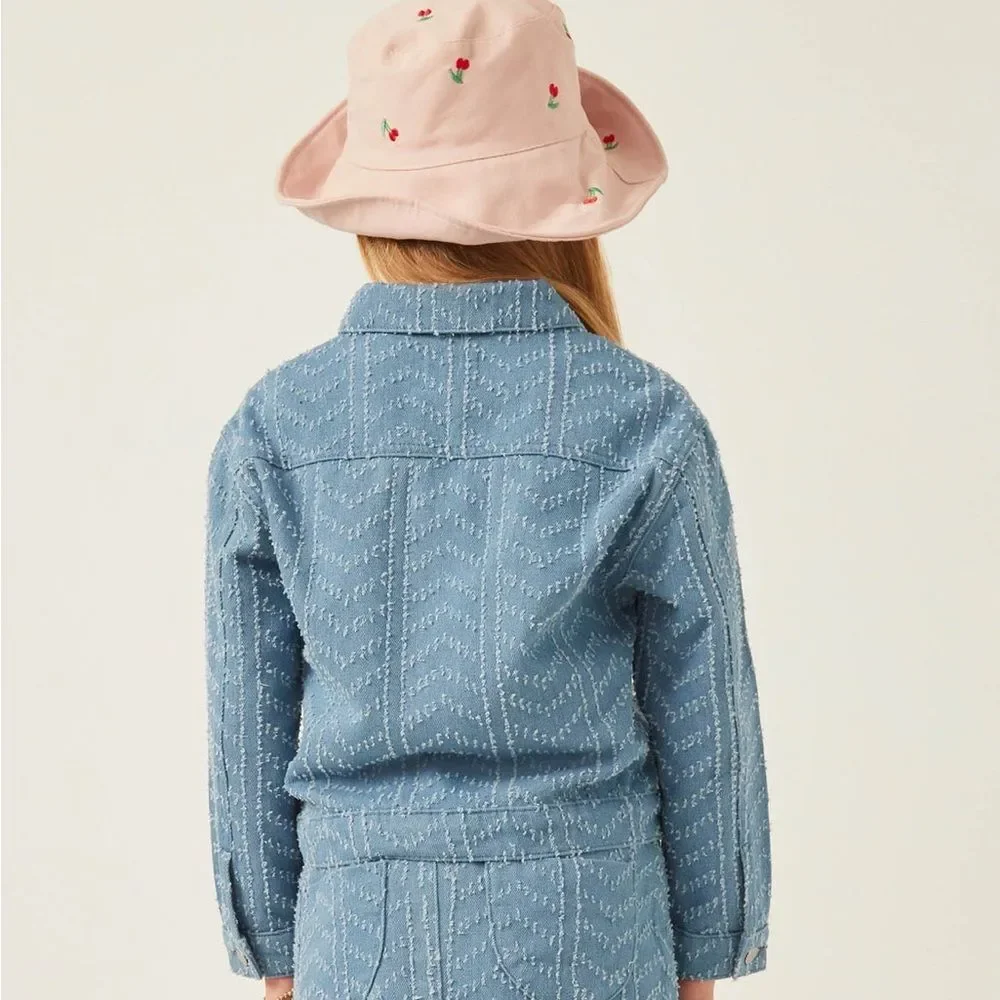 HAYDEN Girls Herringbone Blue Jean Jacket Size Small $65